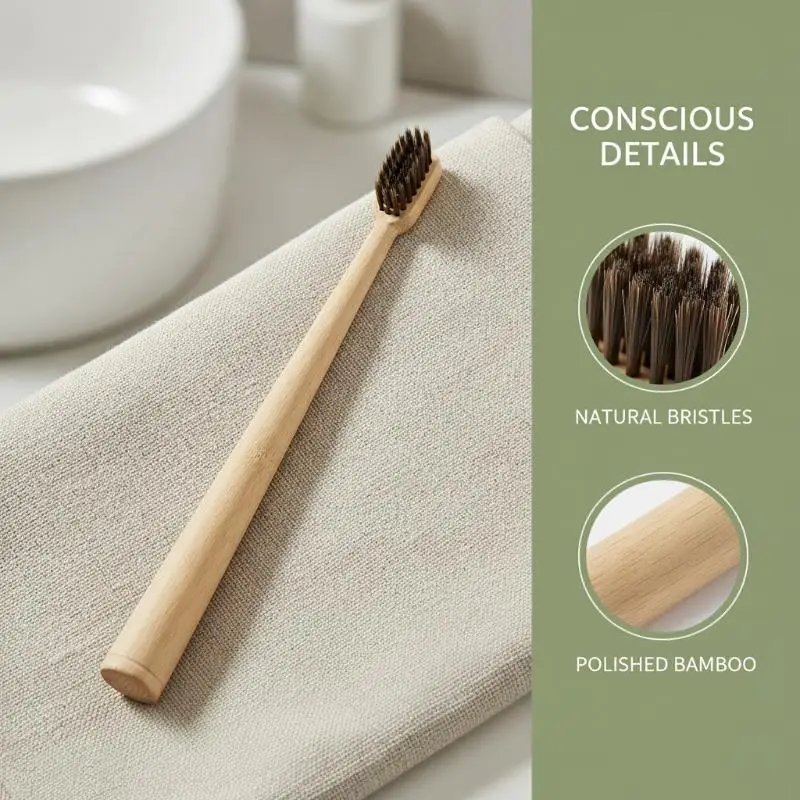 Horse Bristle Bamboo Toothbrush Biodegradable Nylon Free Portable Lightweight for Business Trip Oral Care Use