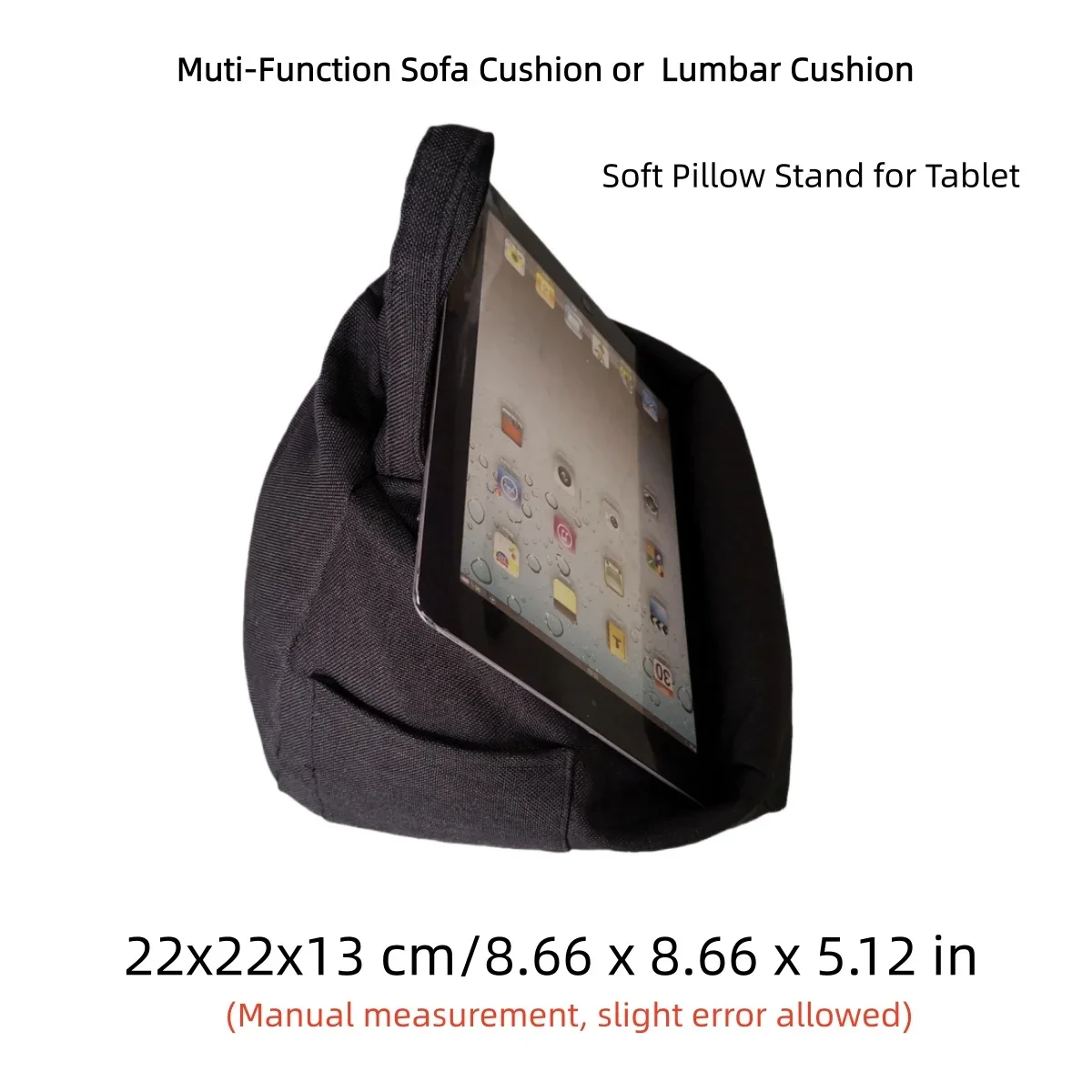 Soft Machine Washable Tablet Pillow Stand Book Cushion Holder with Pocket Hands-Free for Bed/Lap Travel Reading Fit All Tablet