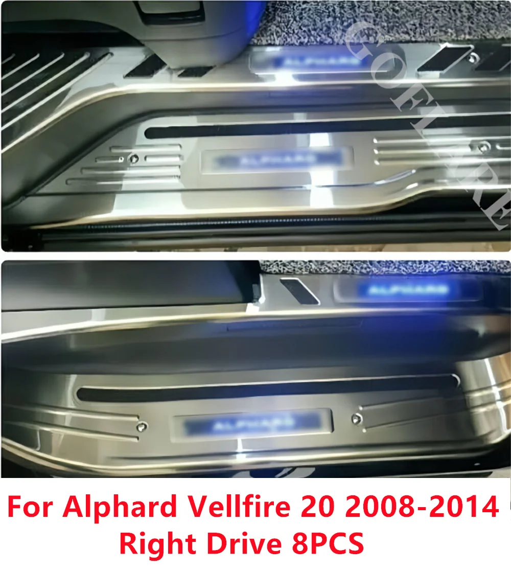 For Toyota Alphard Vellfire 20 ANH20 accessories 2008-2014 led light foot side door sill illuminated step scuff plate thresholds