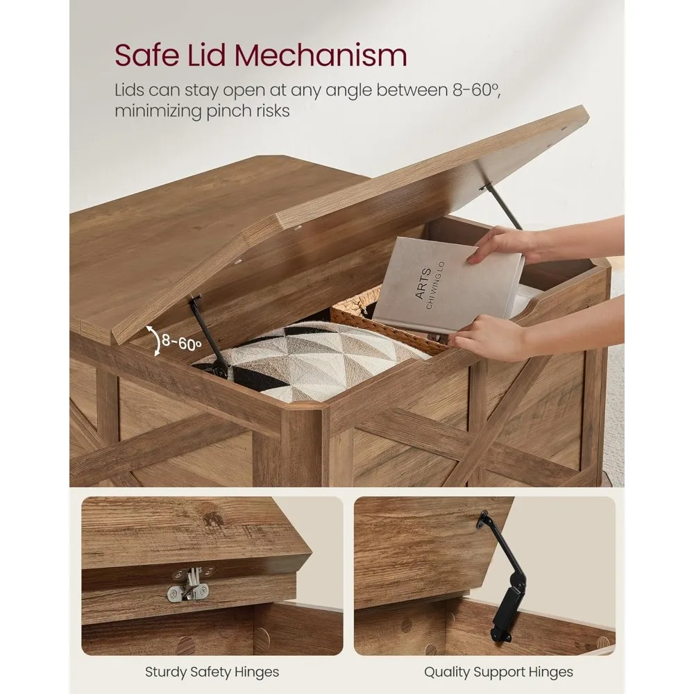 طاولة قهوة المزرعة مع مساحة تخزين، طاولة قهوة مربعة لغرفة المعيشة، طاولة مركزية مع أغطية قابلة للطي، بني عسلي ULCT232K #6