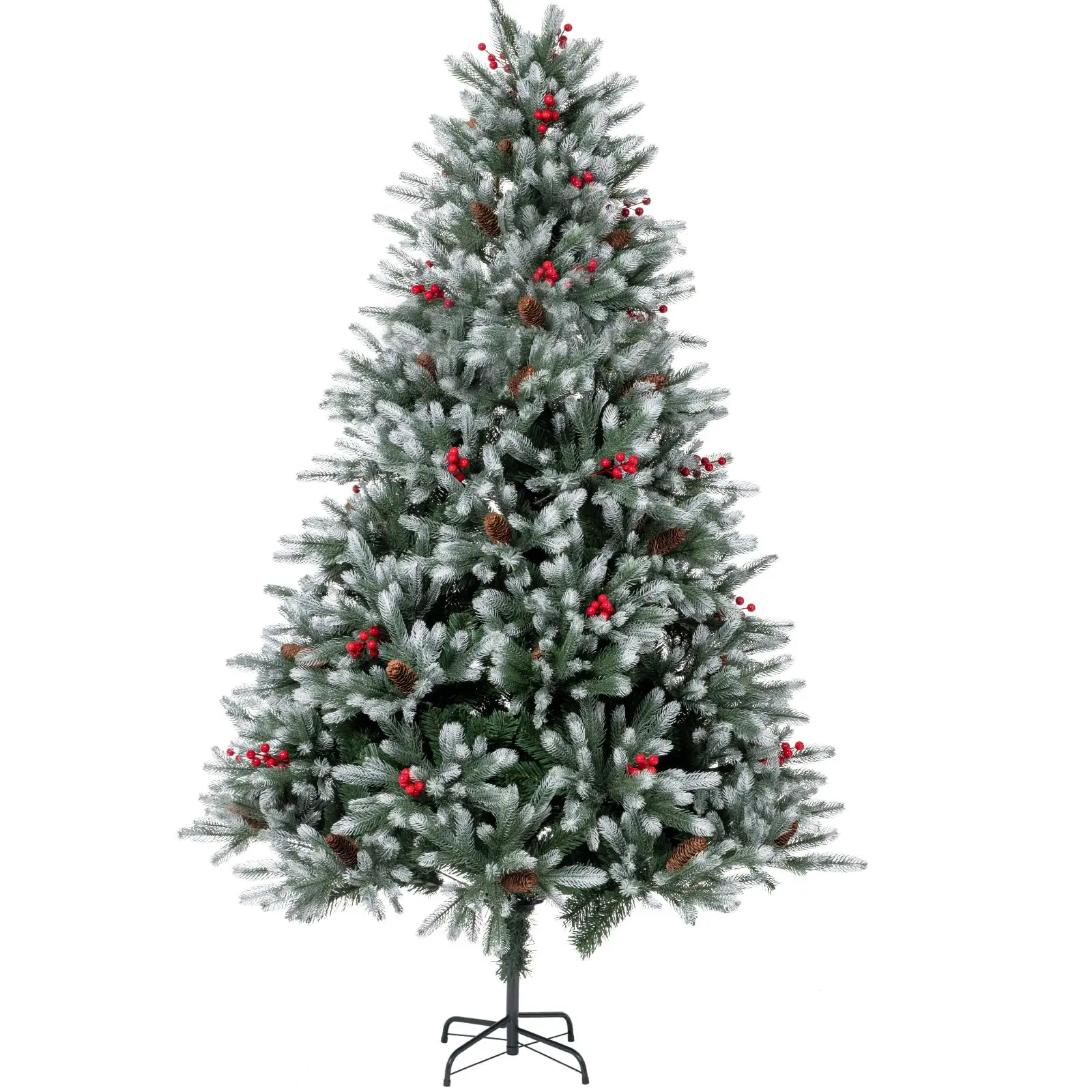 

7FT Artificial Christmas Tree, Fiber Christmas Trees Pine Trees Berries&Pine Cones Decor, Foldable Metal Base