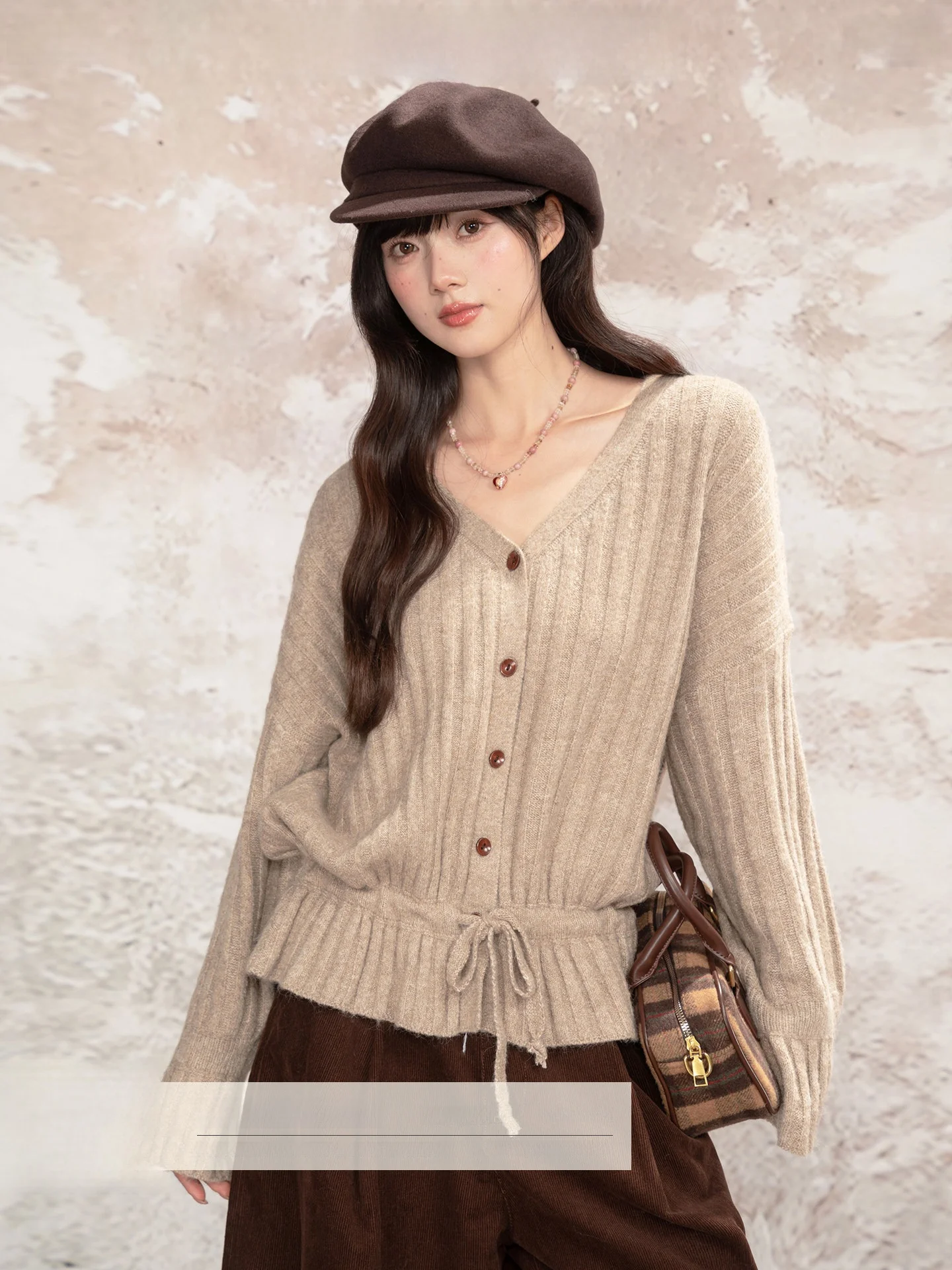 

Loveheynew Women's V-ne Open Cardigan Sweater with Dstring Slim Fit Lazy Sle Top Le Detail Winter Faion