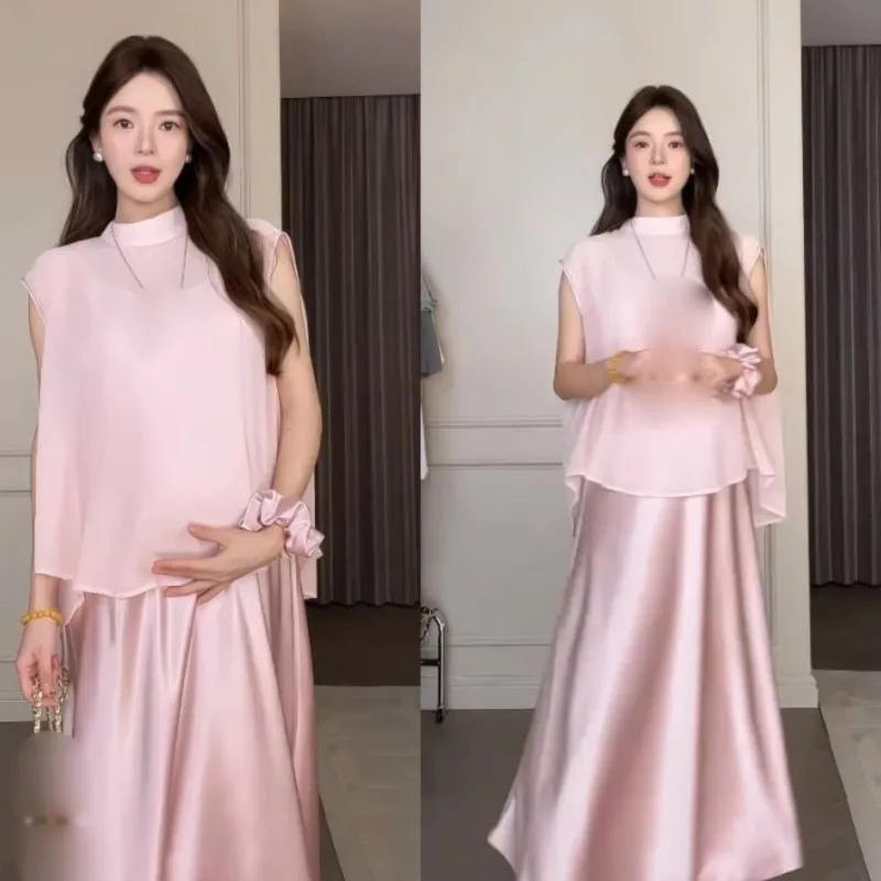 

Комплект одежды для беременных 2026: Летний дышащий комплект из 2 предметов (топ без рукавов и платье) для будущих мам, 3 цвета, LJ350