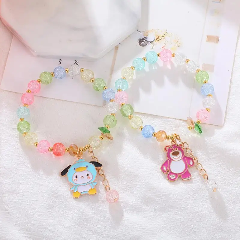 Sanrio My Melody Kuromi Cinnamoroll Popcorn Bracelet Children\'s Bead Bracelet Crystal Kawaii Cartoon Birthday Present