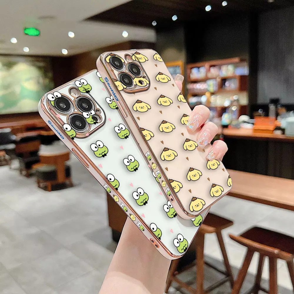 Cover Smooth E-TPU Phone Case For iPhone 15 14 13 12 11 X XS Pro Max 8 7 SE 6S Plus Mini Case P-Pompompurin Kero kero K-Keroppi