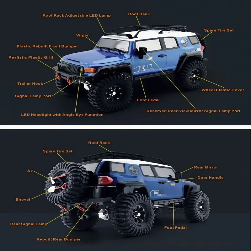 Rgt Ruitai 1/10 Simulation Fj Cool Road Ze Ex86120 Rc Remote Control Electric Climbing Car Off-Road Vehicle Four-Wheel Drive