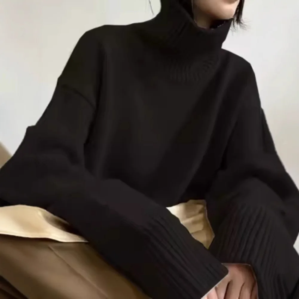 

Women's tops loose pullover bottoming sweater 2025 autumn and winter new fashion high collar sweater