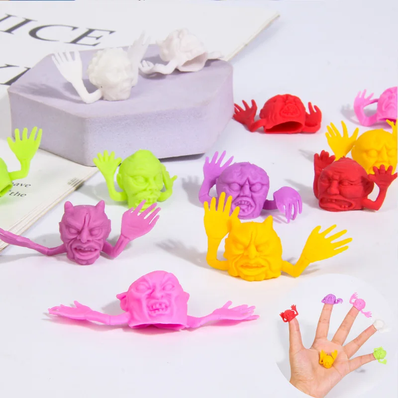 10pcs random Halloween Skull Finger Set Cross border Ghost Festival Party Storytelling Prop Trick Ghost Head Bouncing Finger Set