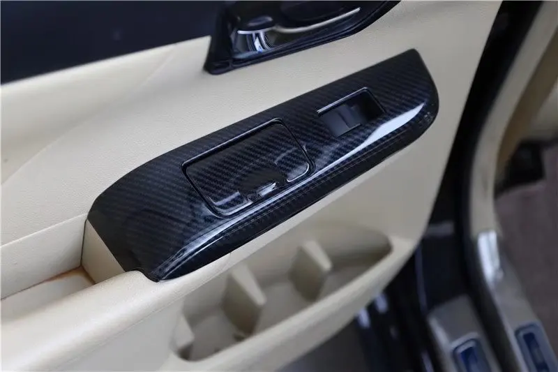 LHD 6pcs/lot ABS carbon fiber grain or wooden grain car window lift panel decoration cover for 2012-2015 Toyota camry MK7