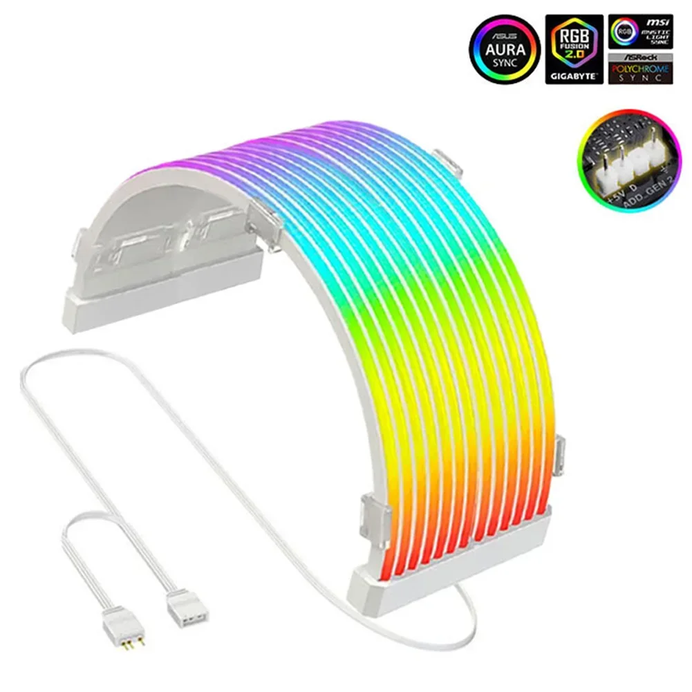 

1Pc Flexible 5V3 pin RGB LED Light Strip Bar ARGB Board Cover For Computer Power Supply ATX 24PIN GPU Video Card Cables And Case