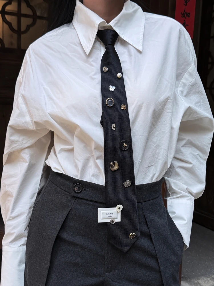 original-vintage-metal-button-tie-shirt-collar-knot-no-tying-required-casual-style-pure-color-bow-tie-for-men's-fashion-acces