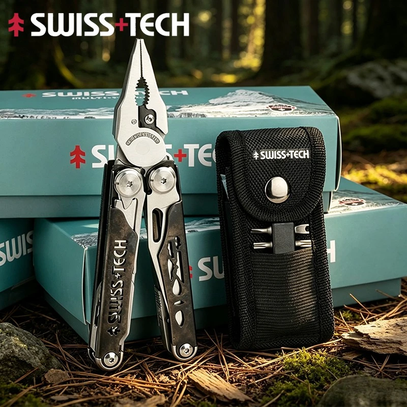 SWISS TECH 37 In 1 Multi-tool Pliers Scissors Replaceable Saw Blade EDC Outdoor Camping Survival Gear Folding Multi Tool