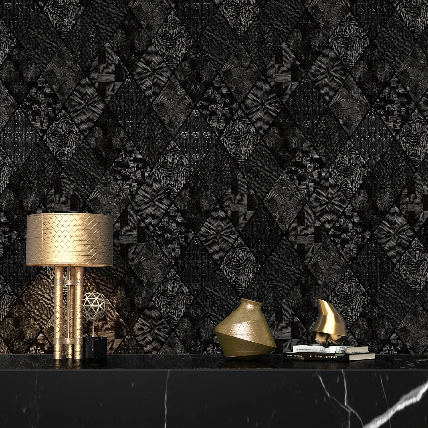 

Black Diamond Peel and Stick Wallpaper Modern Geometric Self Adhesive Contact Paper for Bedroom Bathroom Removable Wall Sticker