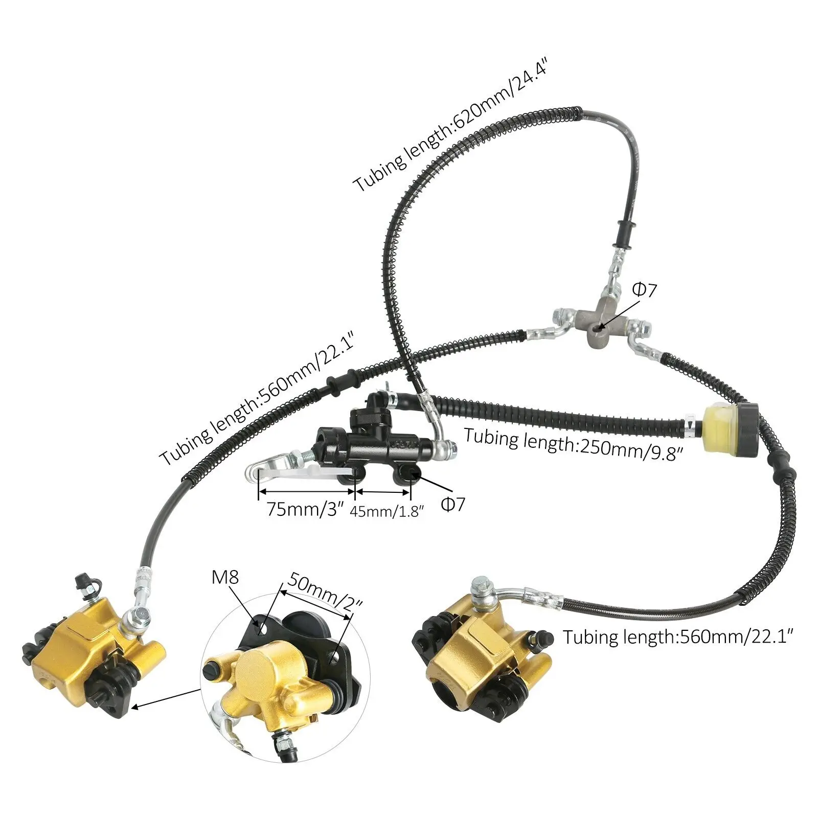 TDPRO Front Hydraulic Foot Brake+3 Stud Wheel Hub Spindle Rotor Go Kart ATV Quad
