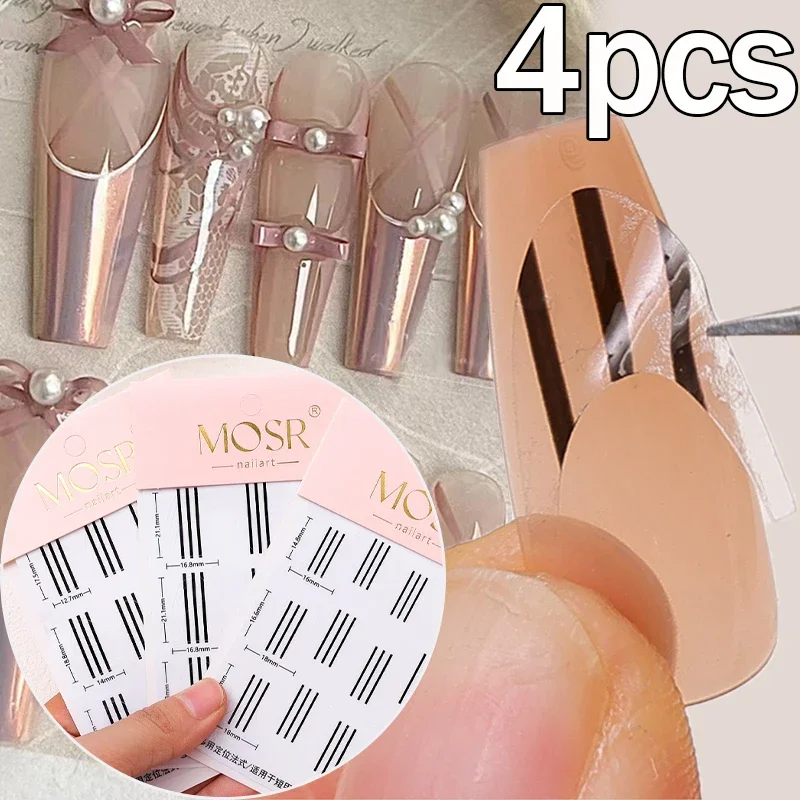 4pcs/set DIY Line Tips Nail Art Stickers Self-Adhesive Fringe Tip Stencil Guides Nail Templates French Manicure Strip Decoration