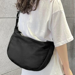 Women Hobo Bag Waterproof Crescent Crossbody Bag Trendy Utility Dumpling Bag Pure Colour Half Moon Shoulder Bag