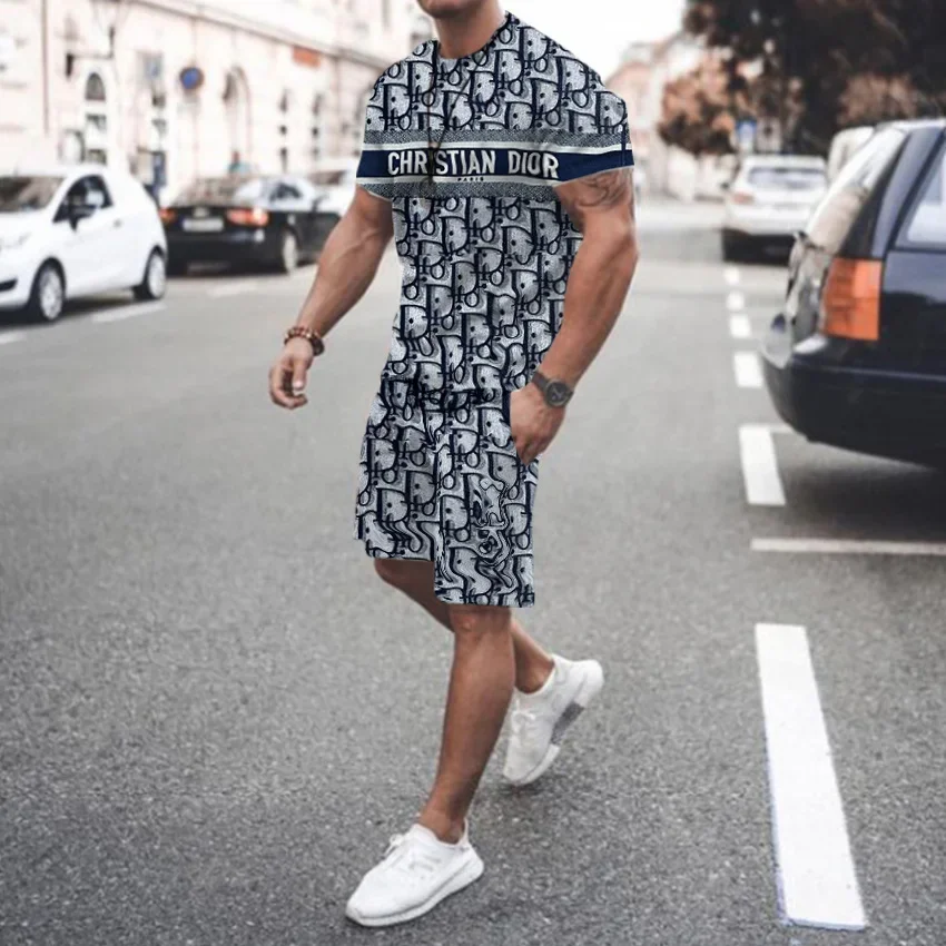 Y2K Summer Street Men\'s Daily Casual Fashion Loose Comfort Short Sleeve Outdoor Trend Sports Shorts Novelty Stripe Printing