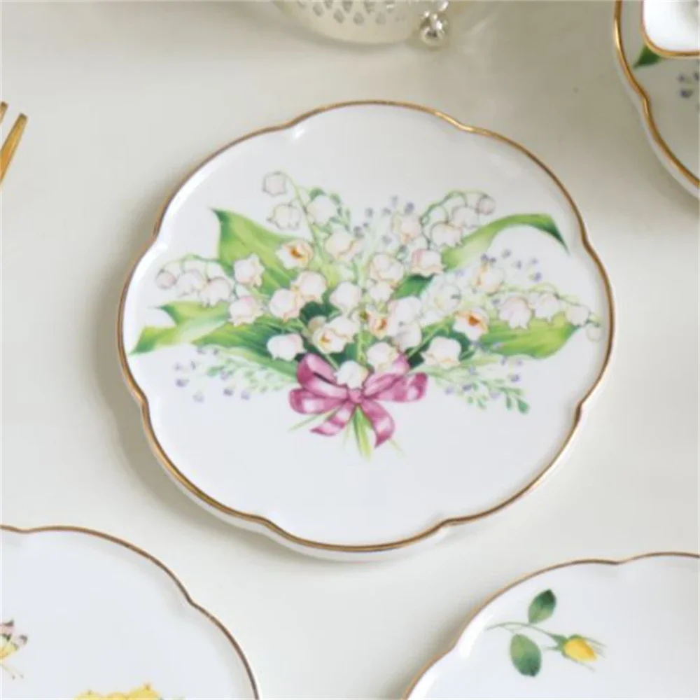 English-Style Afternoon Tea Coffee Coaster With Bell Orchid Plant Design Onderzetters Voor Glazen Ceramic Lace Coasters 11cm
