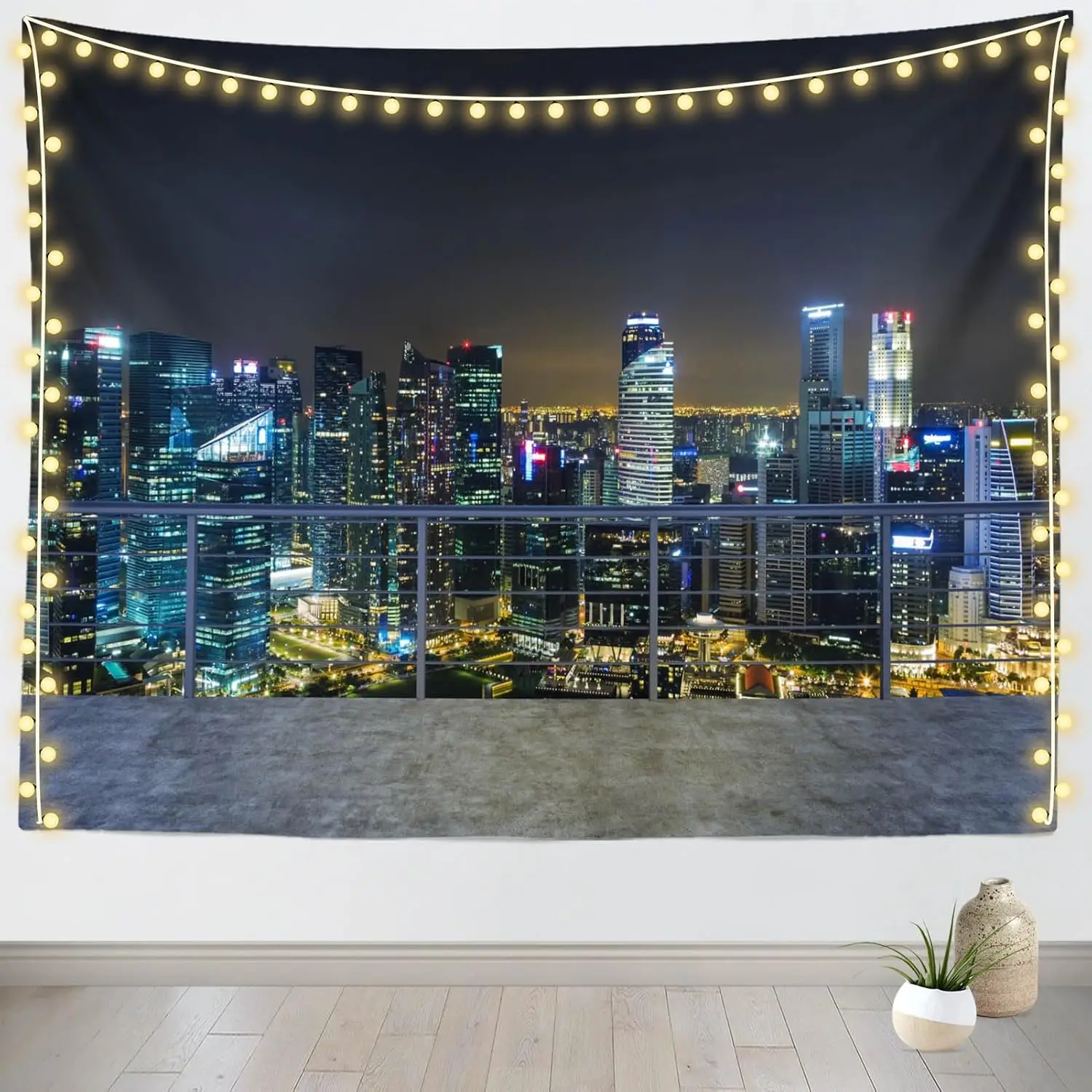 New York City Aerial View Tapestry Modern City Night View Wall Hangings New York Skyscraper Urban Skyline Background for Party
