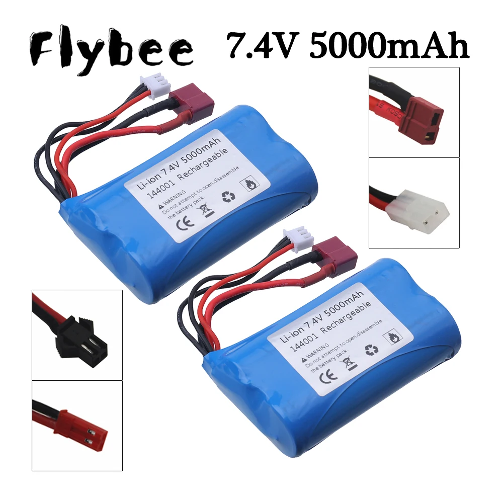 3000mAh Upgrade 5000mah 7.4V Li-ion Batery For wltoys 144001 12428 RC Car Trucks Electric Toys parts T/JST/SM Plug 2S Battery