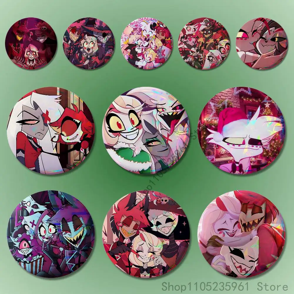 

A-Alastor A-Angel Dust Vaggie Custom Badges 75mm 44mm 25mm Brooch Backpack Hat Pins Accessories Toys Valentine gift