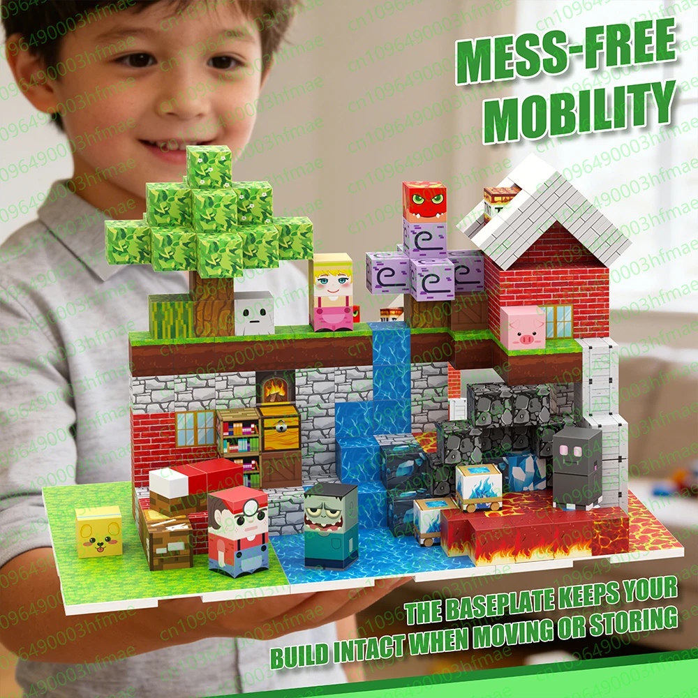 磁気ビルディングブロック 磁気底板 マッチマインゲーム ワールドおもちゃ 子供用ギフト 芝生 池 砂漠 雪原 川