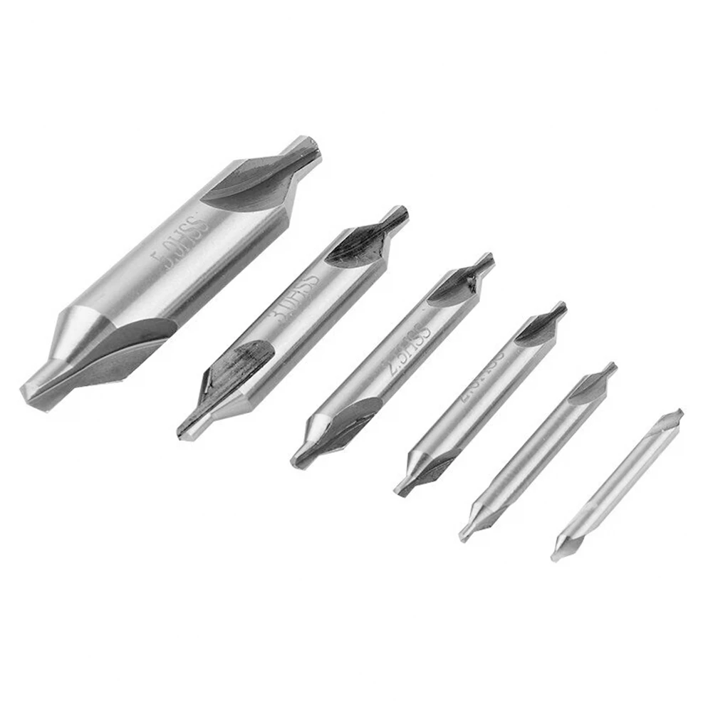 5/3/2.5/2/1.5/1mm 6pc HSS Center Drill Double Ended For Lathe Center Standard High Speed Steel Fixed Point Drill 60 Degree Angle