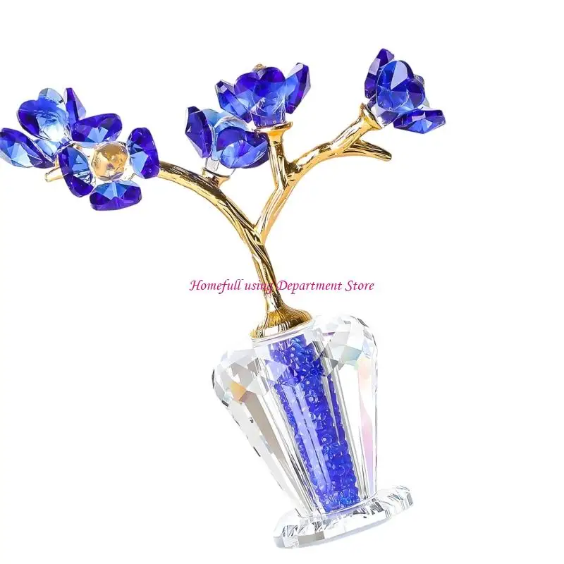  Crystal Flower Figurine with Faceted Base for Shelf and Desk Display