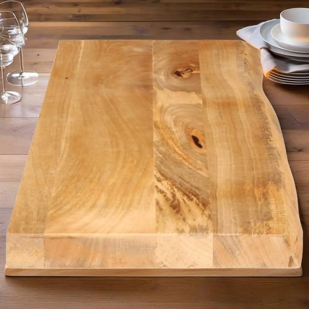 140x20x2.5 cm Live Edge Solid Mango Wood Table Top - Unique Rustic Design for Home Décor