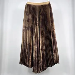 Color-block Pleated Skirt Women 2024 HIgh Street Midi Skirt Old Money Style Chic Minimalstyle Women Clothes