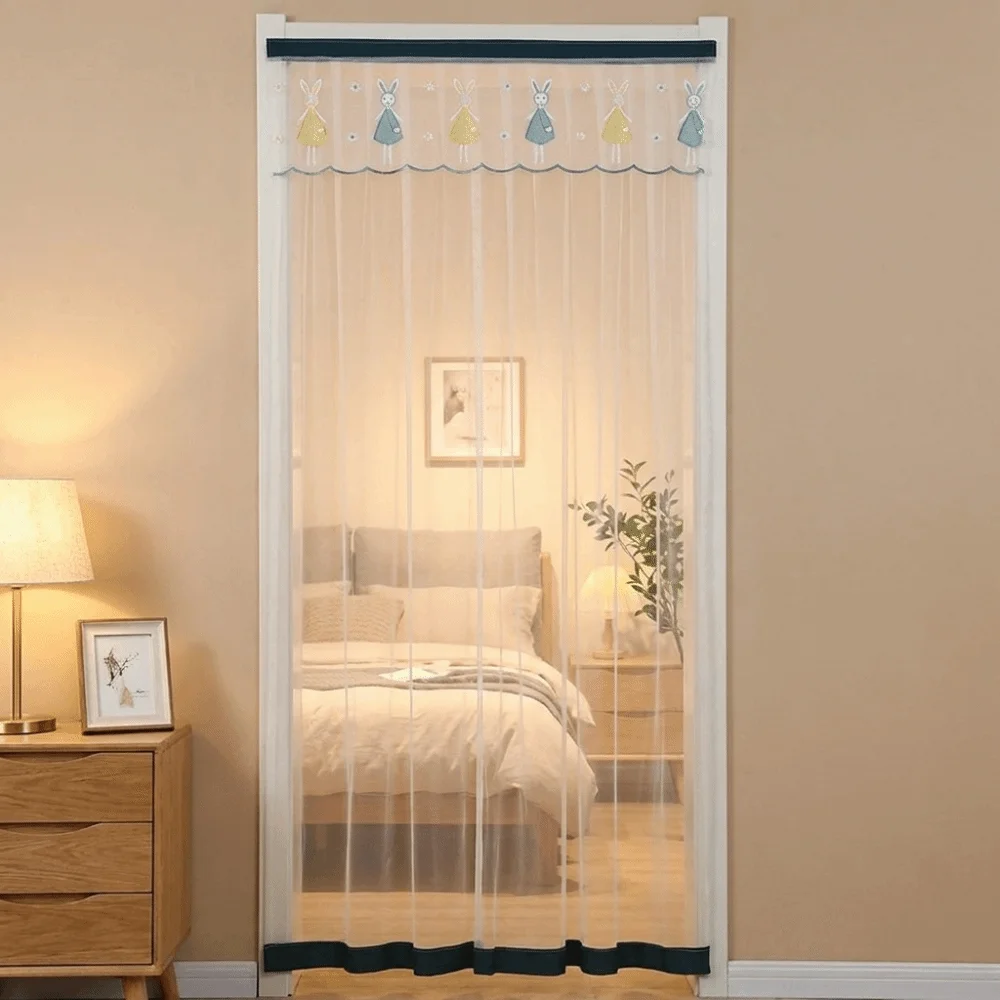 Self-adhesive Mosquito Proof Curtain Breathable Lace No Punching Screen Door Curtain Embroidered Anti-mosquito Entrance Curtain
