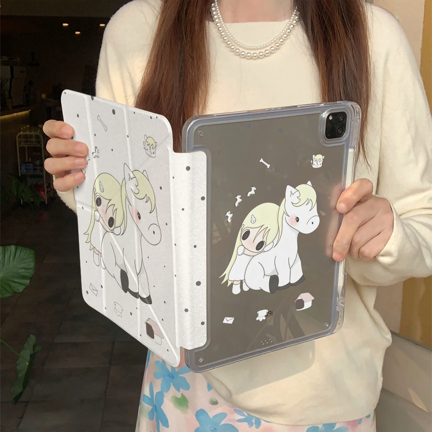 Cute Girl Horse Tablet Case For iPad Pro 11 12.9 13 A16 M2 M4 M3 M5 Shell 8.3 9.7 10.2 5/6/7/8/9/10/11th Mini Air 3 4 5 6 Cover
