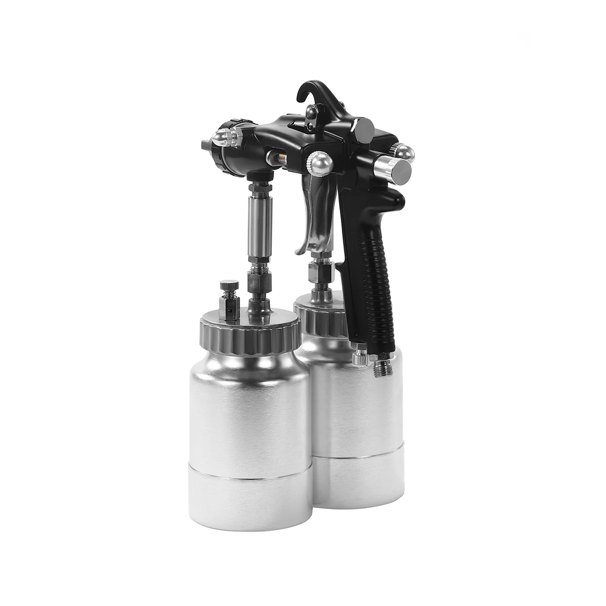 Paint chrome double nozzle head spray gun with tank pot can for chroming