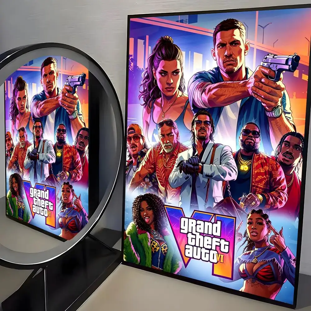 Heißes Spiel G-Gta 6 Poster Rahmenloses Poster Selbstklebende Kunst Wasserdichter Papieraufkleber Kaffeehaus Bar Zimmer Wanddekoration – Detail 12