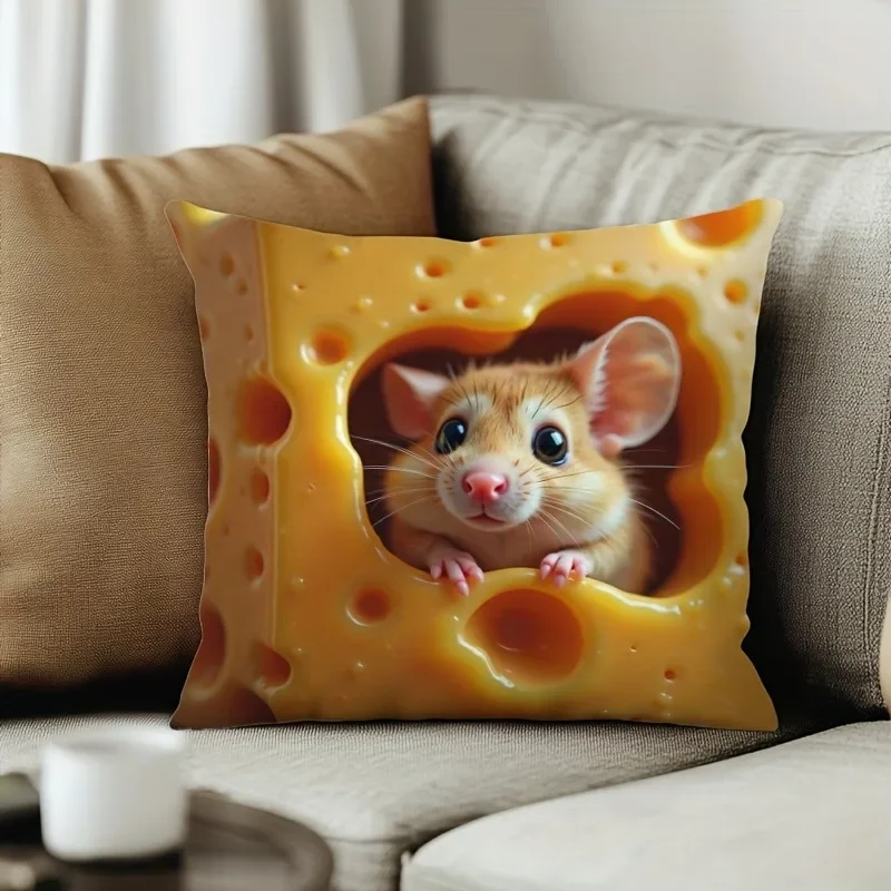 Cute Mouse In Cheese Pillow Add A Whimsical Touch To Your Home Sofa Cushion Cover Home Room Dormitory Decoration 2d Printing