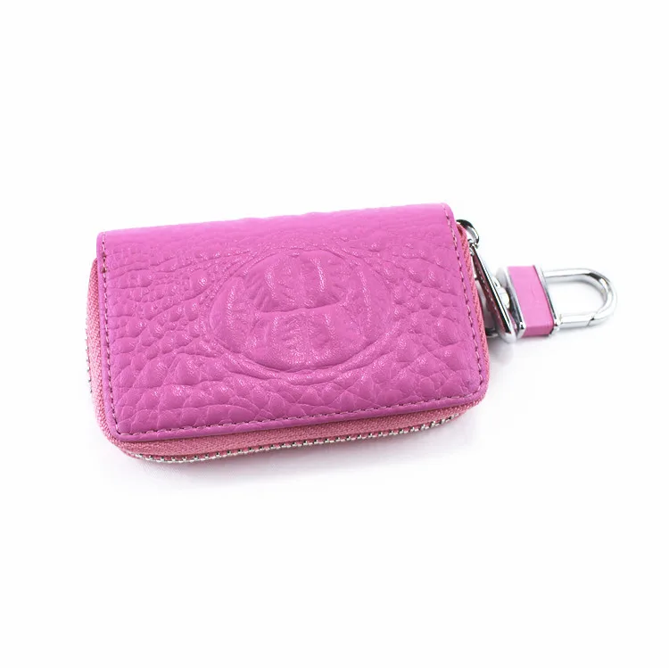 Funda para llaves Cartera de cuero genuino Vintage KEYRING para mujer, llavero con cremallera de cobre, organizador de llaves para ama de llaves, grano de cocodrilo para hombre