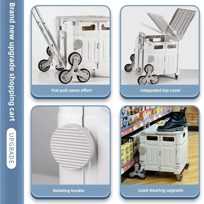 Plastic Heavy Duty Stair Climbing Foldable Shopping Cart 8 Wheel Camping Folding Hand Trolley For Storage