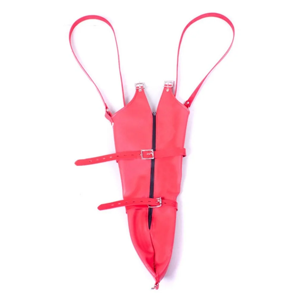 Adult Toys PU Leather Zipper Single Glove Armbinder with Over Shoulder Straps Sexy Full Sleeve One Arm Binder Bondage Restraint