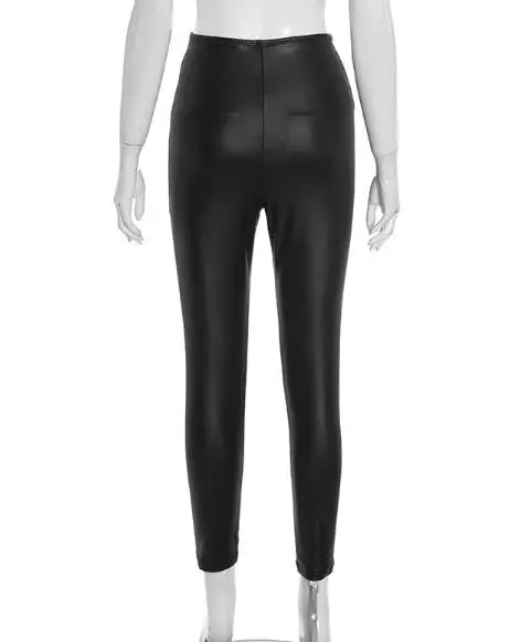 

2026Elegant Sexy Autumn Winter Pleated High Waist Tight Leather Shiny Bread Buttocks Seven Quarter Casual Pants Women's Clothing