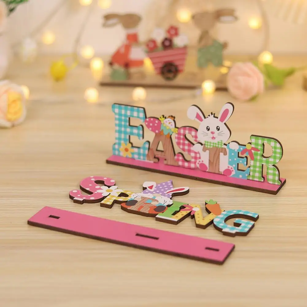 Easter Party Decoration Spring Easter Wooden Signs Rabbit Flower Gnome Ornament Decorations for Home Festival Bright Color Diy