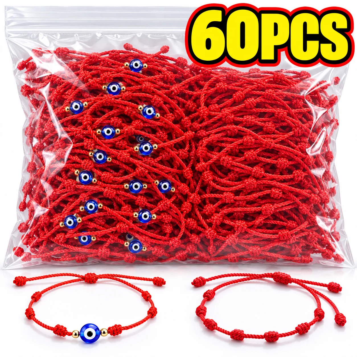 2026 Fashion Blue Evil Eye Lucky 7 Knots Red String Bracelet for Couple Adjustable Handmade Braided Bracelet Friendship Gift