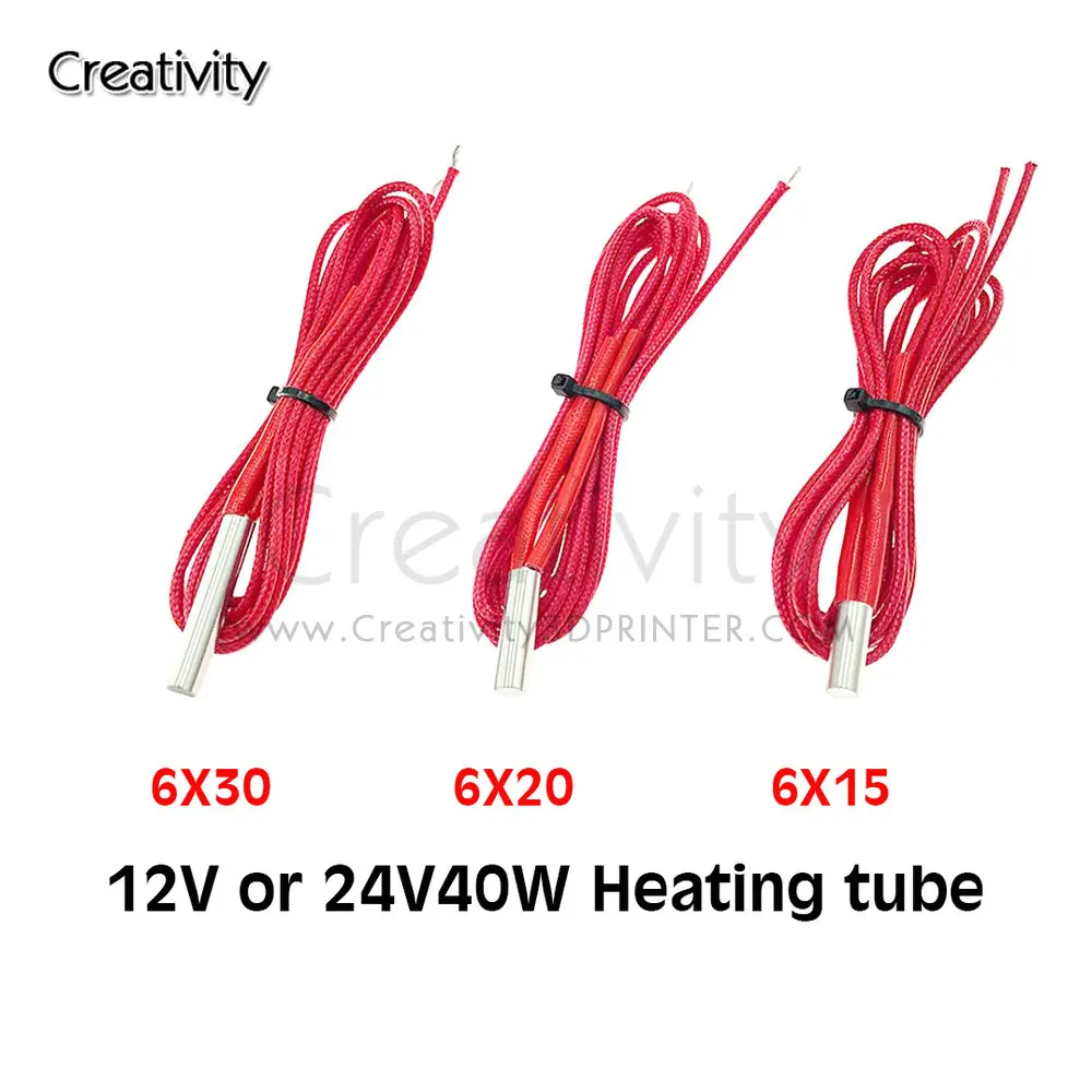 1PC 12V 40W Ceramic Cartridge Heater 6mm*20/15mm For Extruder 3D Printers Parts Heating Tube Heat 24V40W 1M Extrusion Part