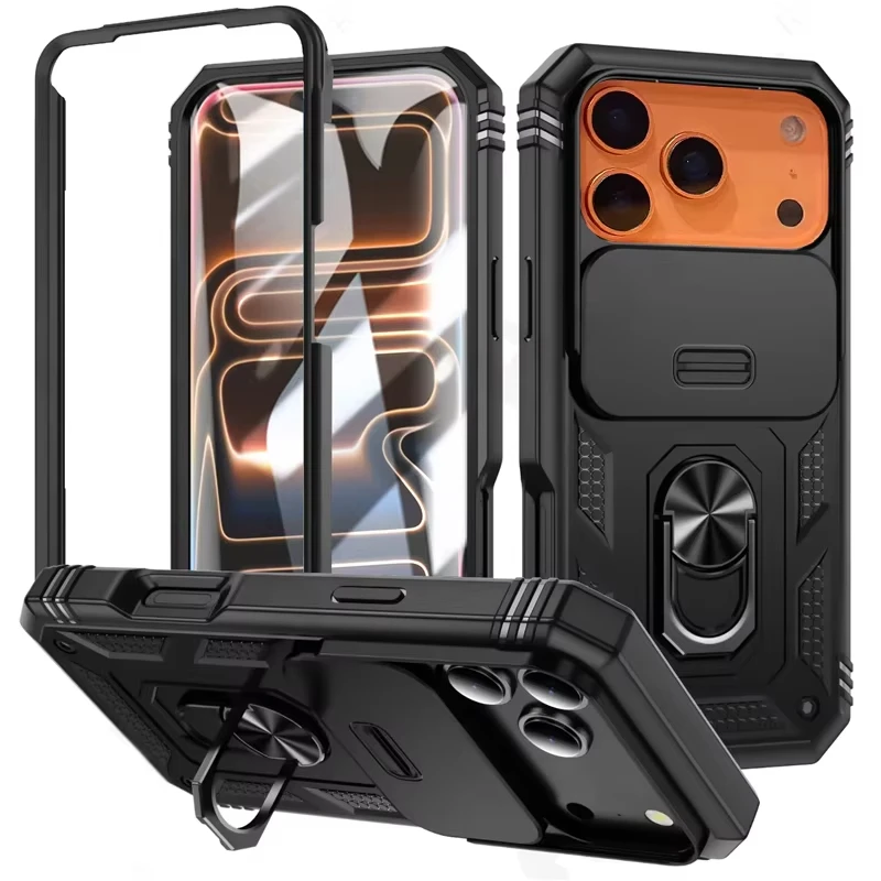 حافظة لهاتف آيفون 17 برو ماكس 17 برو كاميرا هوائية منزلق عسكري من الدرجة حماية 360 درجة غطاء مدرع دوار
