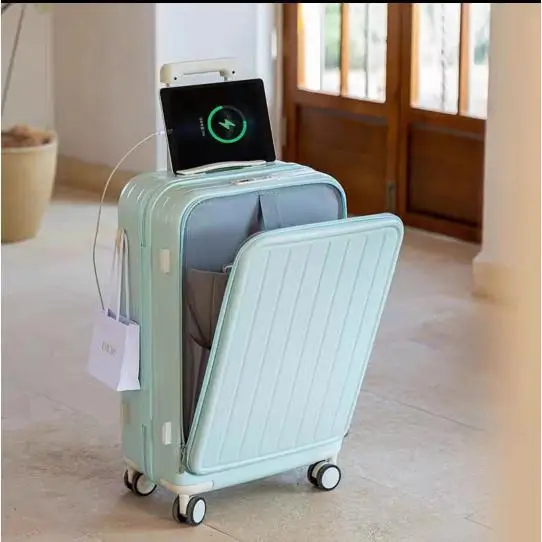 Luggage box 20 inch aluminum frame universal wheel travel box with high appearance and cup holder boarding trolley box