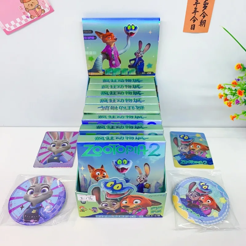 

Zootopia 2 Blind Box Bar Badge 75mm Double Flash Glitter Nick Judy Anime Cartoon Brooch Pins Decorative With Cards For Anime Fan