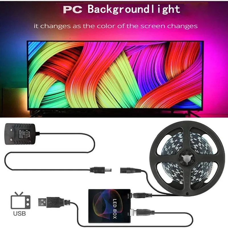 New RGBIC LED Strips PC Background Computer Light Strip USB 5V Monitor Screen Color Sync Smart Control Ambient Decor Lamp