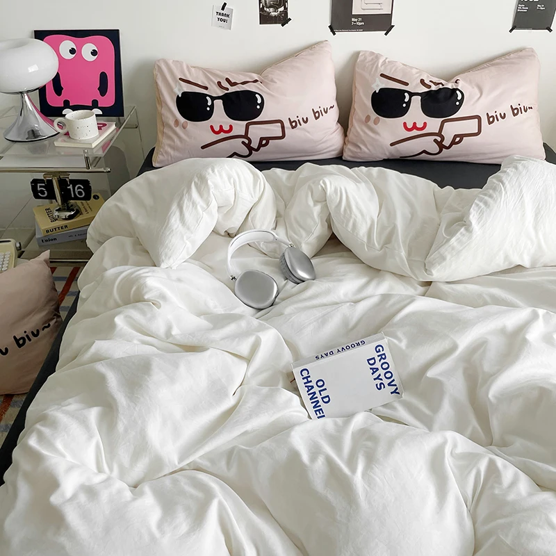 Cool Eyes Solid White Bedding Set Big Eyes, Flat Bed Sheet Pillowcase Twin Full Queen Size, for Women Girls Bedroom Decoration