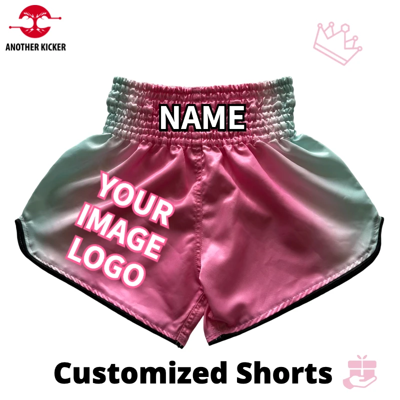 مخصص التدرج الملاكمة التايلاندية السراويل شعار شخصي/التطريز سريعة الجافة الساتان السراويل للتدريب الملاكمة/القتال الرجال النساء الطفل #4