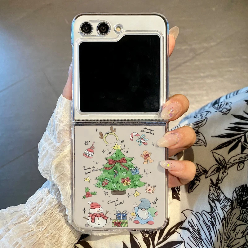 Cartoon Weihnachtsbaum Handyhülle für Samsung Galaxy Z Flip7 FE Flip6 Flip5 Klare Klappabdeckung für Samsung Z Flip 7 6 5 4 3 5G