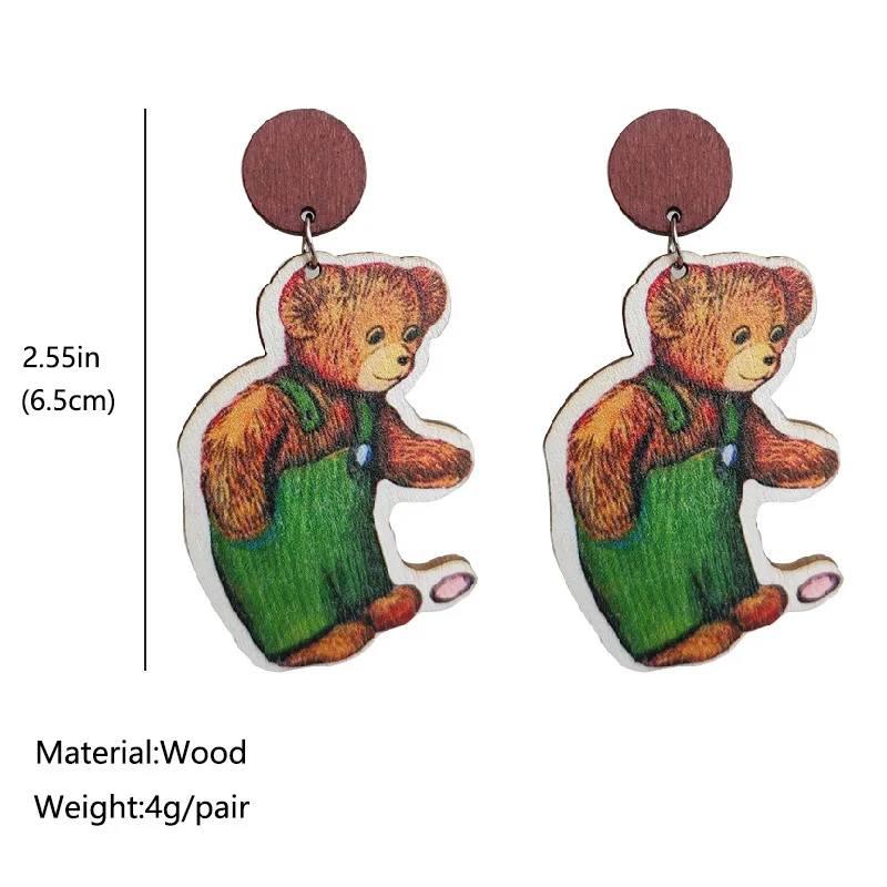Cute Wooden Animal Cartoon Earrings For Women Bear Butterfly Insert Crayon Book Teacher Earrings Teachers\' Day Gifts Wholesale